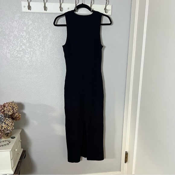 Reformation Michael Cotton Cut Out Ribbed Sweater Midi Dress in Black - Picture 8 of 9